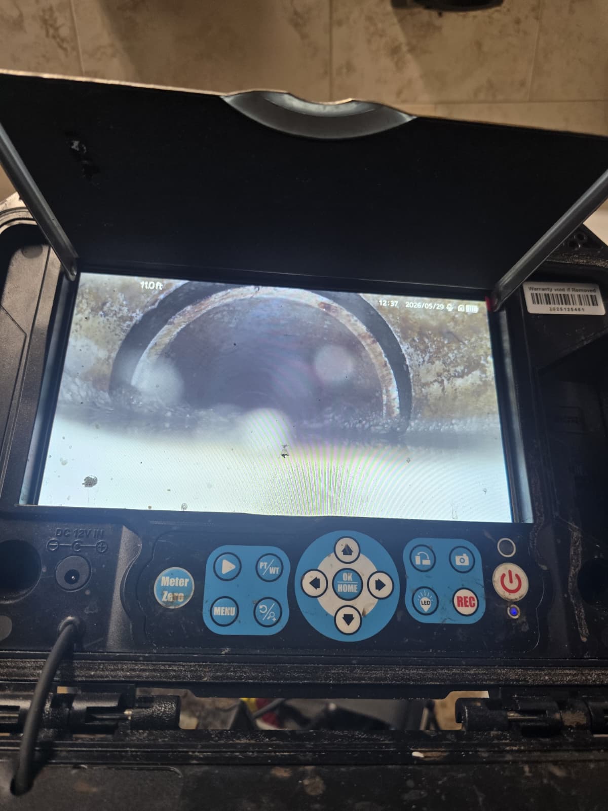 Camera inspection identifying blockage inside commercial drain line at Ozona Brewing Company