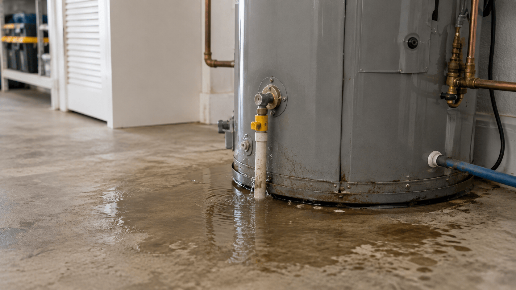 Leaking water heater with water around the bottom in Palm Harbor FL